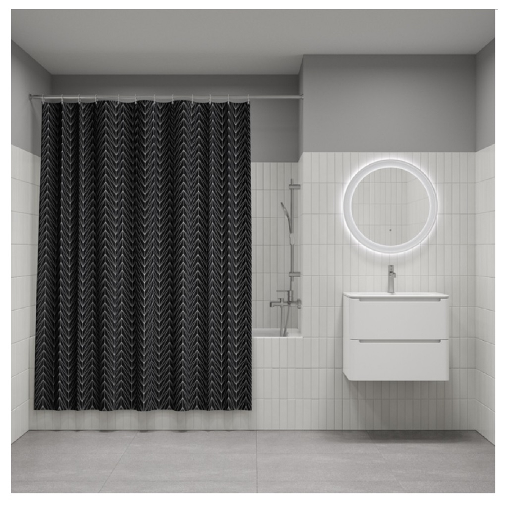 Штора для ванной IDDIS BB05P18I11, полиэстер, 1800х2000 мм, черно-белый
