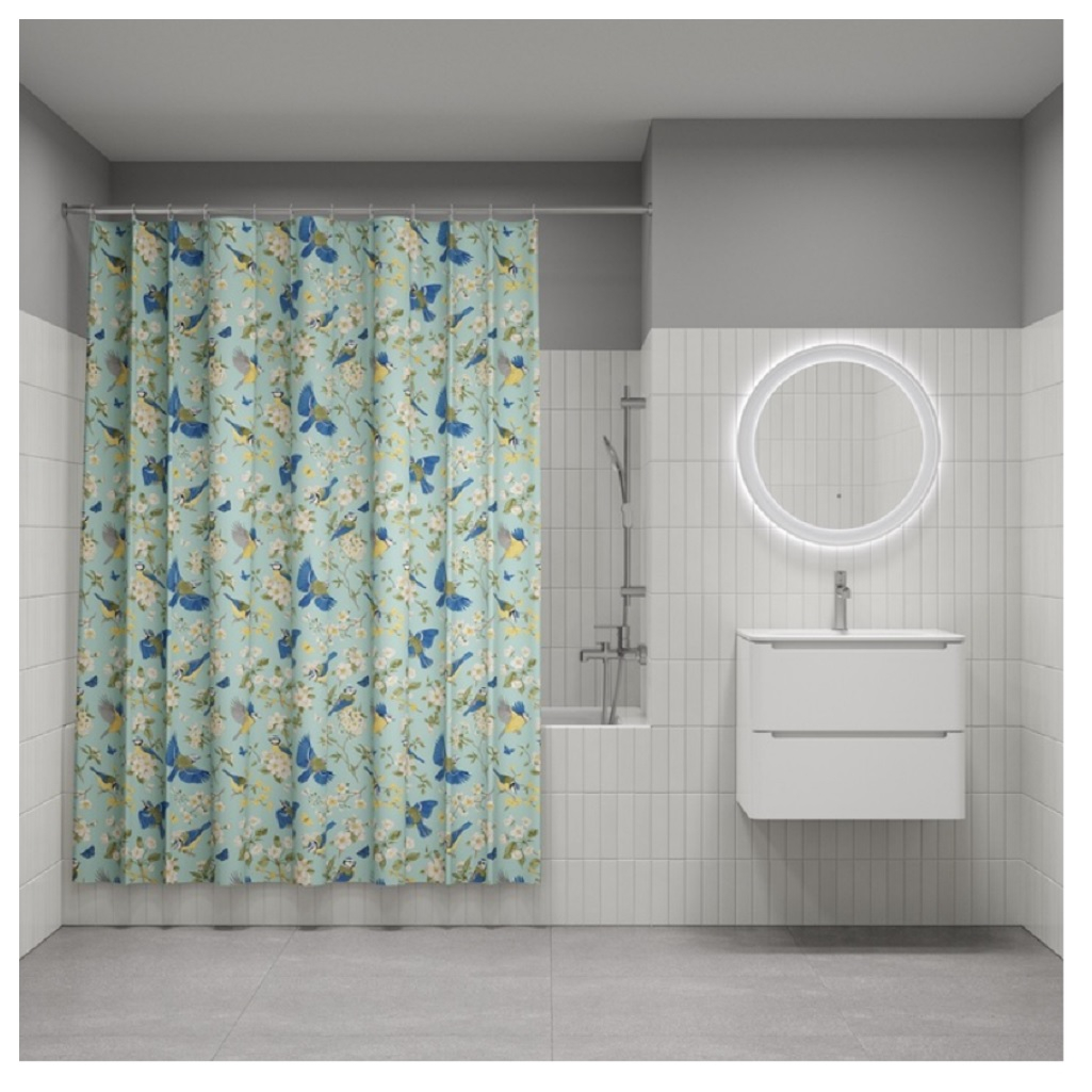 Штора для ванной 3D IDDIS BP03P18I11, полиэстер, 1800х2000 мм, зеленый