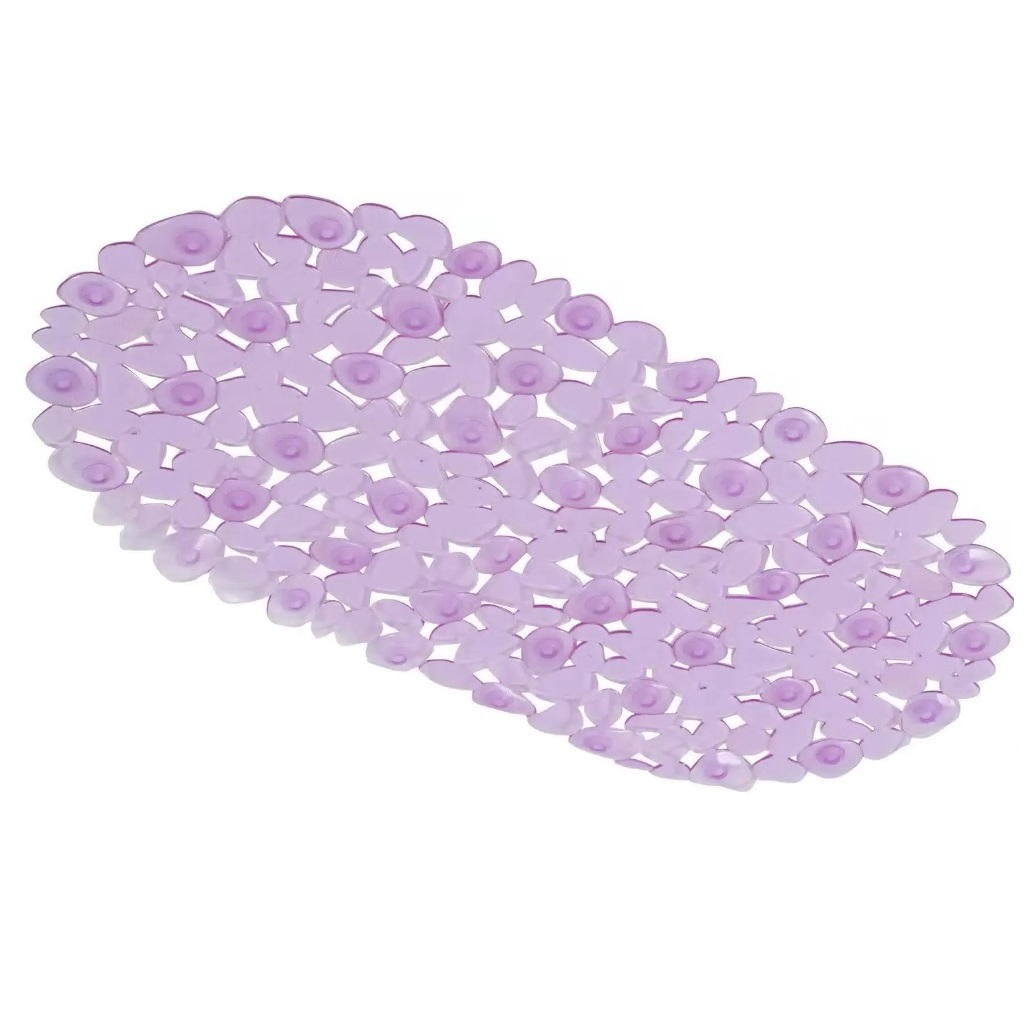 Коврик для ванной Рыжий Кот Камешки, 340х680 мм, овальный, сиреневый, противоскользящий, на присосках