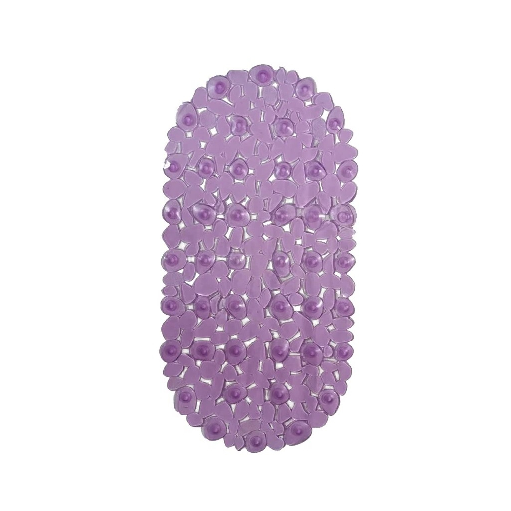 Коврик для ванной Рыжий Кот Камешки, 340х680 мм, овальный, сиреневый, противоскользящий, на присосках