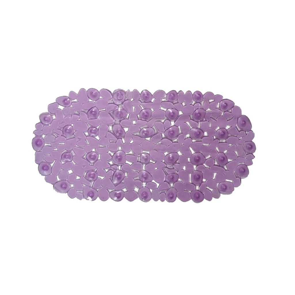 Коврик для ванной Рыжий Кот Камешки, 340х680 мм, овальный, сиреневый, противоскользящий, на присосках