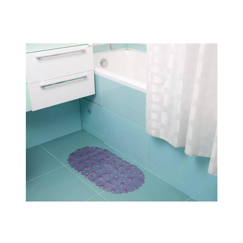 Коврик для ванной Рыжий Кот Камешки, 340х680 мм, овальный, сиреневый, противоскользящий, на присосках