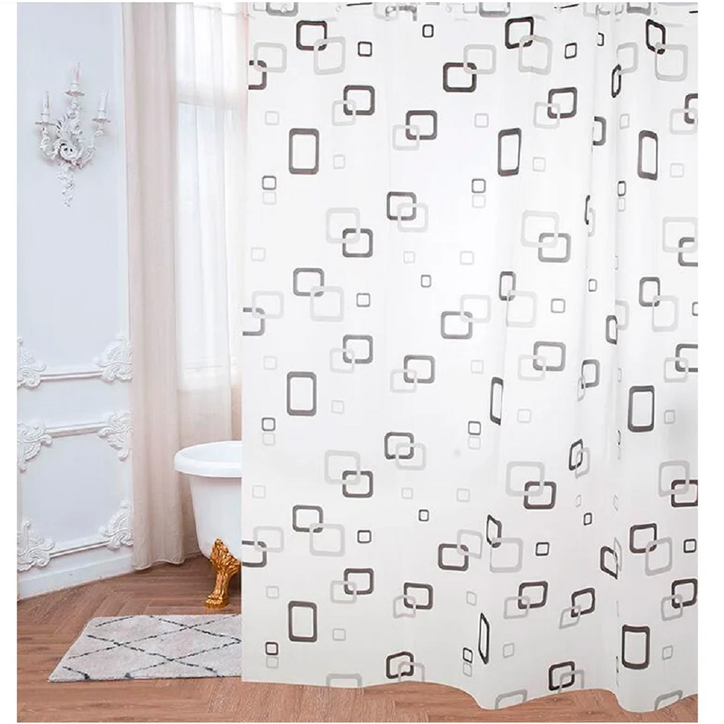 Штора для ванной Рыжий Кот Квадраты 232687, 1800х1800 мм, белый