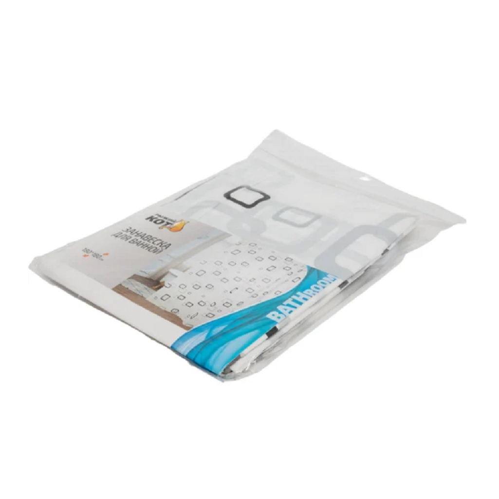 Штора для ванной Рыжий Кот Квадраты 232687, 1800х1800 мм, белый