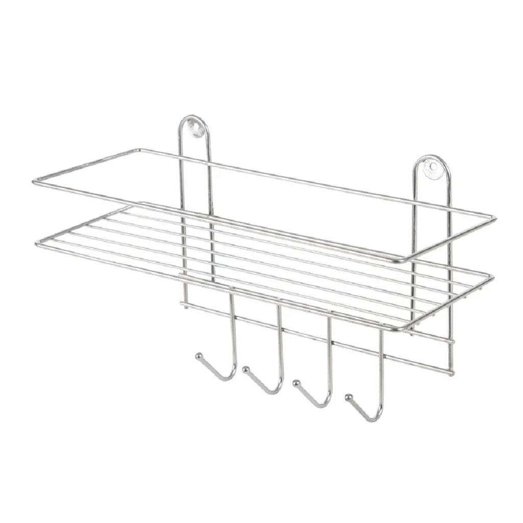 Полка для ванной Рыжий кот Lecco Plus, 125х210х330 мм, 4 крючка, хром