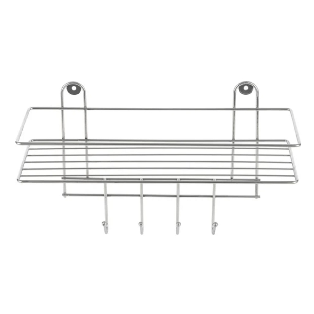 Полка для ванной Рыжий кот Lecco Plus, 125х210х330 мм, 4 крючка, хром