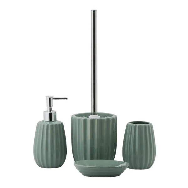 Туалетный набор Swensa Roya ерш с подставкой, керамика, зеленый, 11х11х37 см