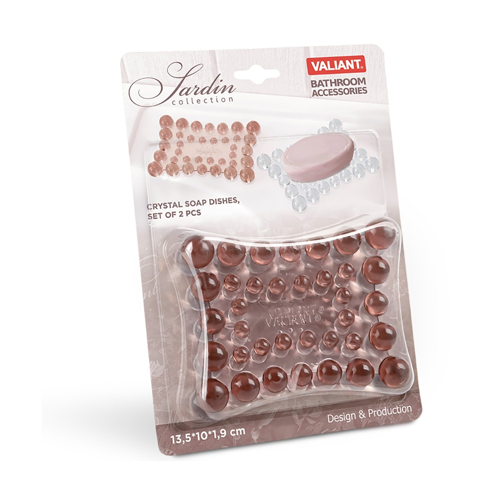 Мыльница Valiant Jardin настольная, ПВХ, прозрачный, коричневый, 19х100х135 мм, 2 шт
