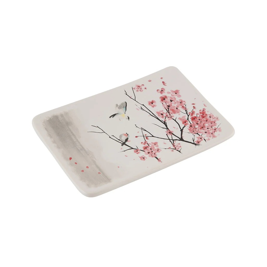 Мыльница Рыжий Кот Сакура прямоугольная, керамика, белая, 13х90х129 мм
