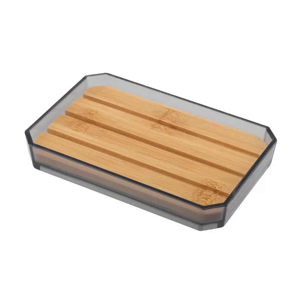 Мыльница Рыжий Кот Оникс с решёткой, пластик, бамбук, серая, 20х80х120 мм