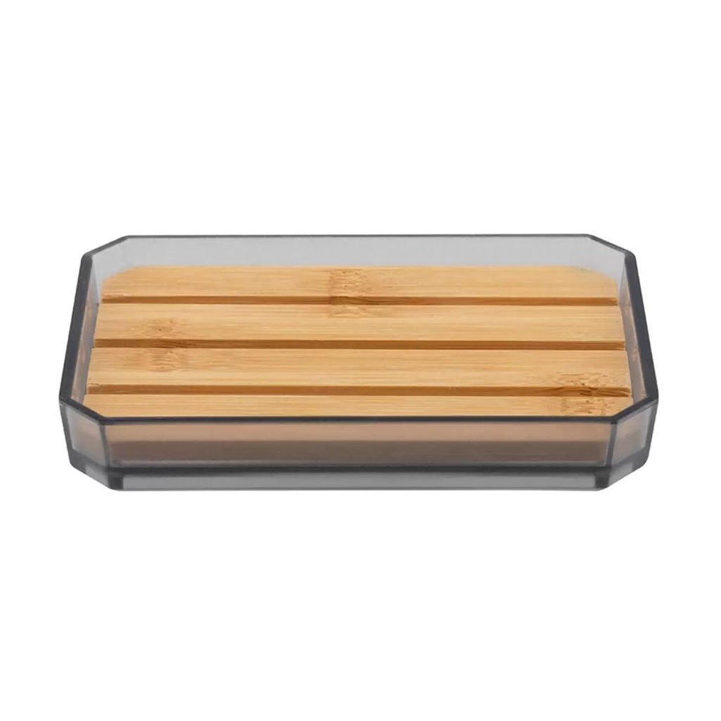 Мыльница Рыжий Кот Оникс с решёткой, пластик, бамбук, серая, 20х80х120 мм