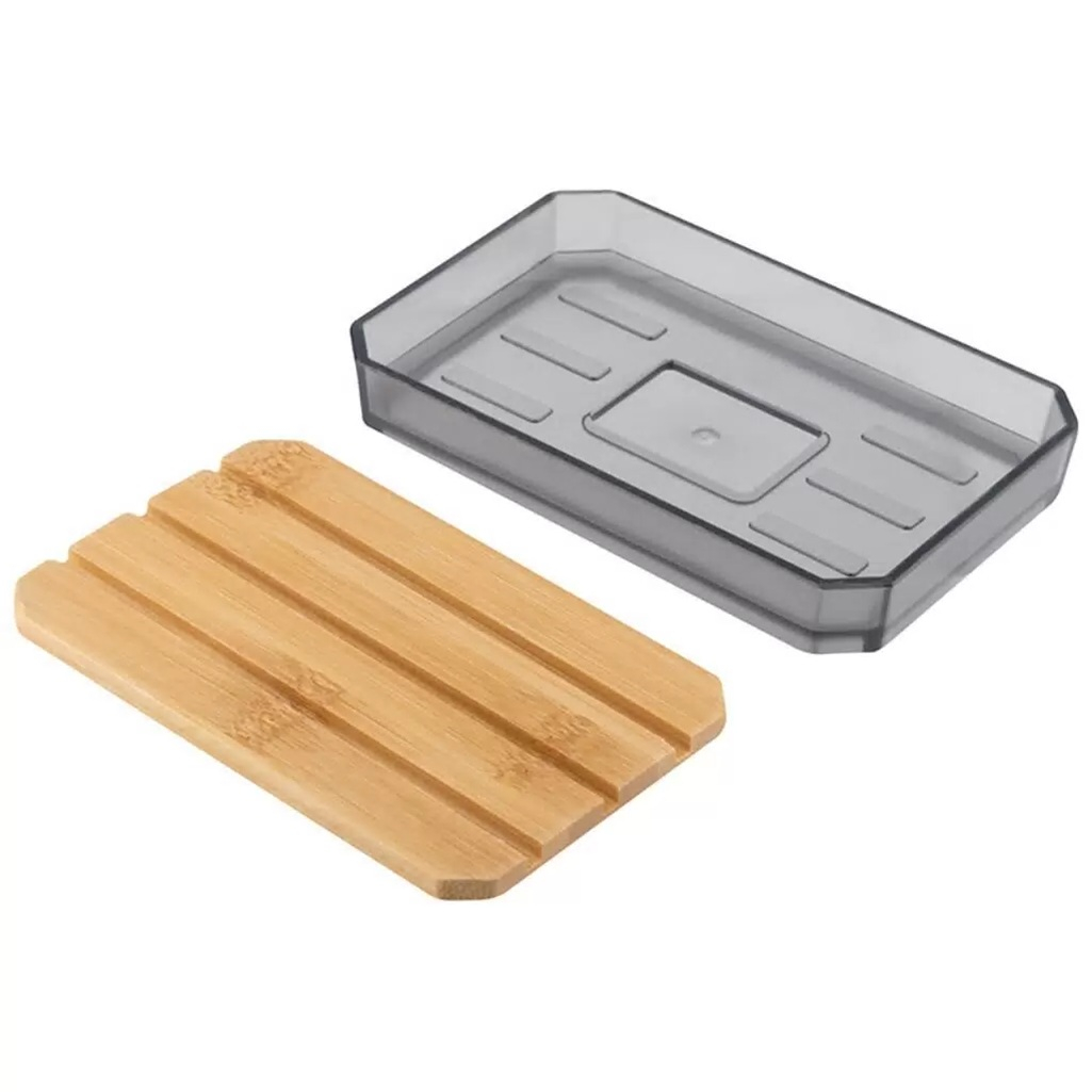 Мыльница Рыжий Кот Оникс с решёткой, пластик, бамбук, серая, 20х80х120 мм