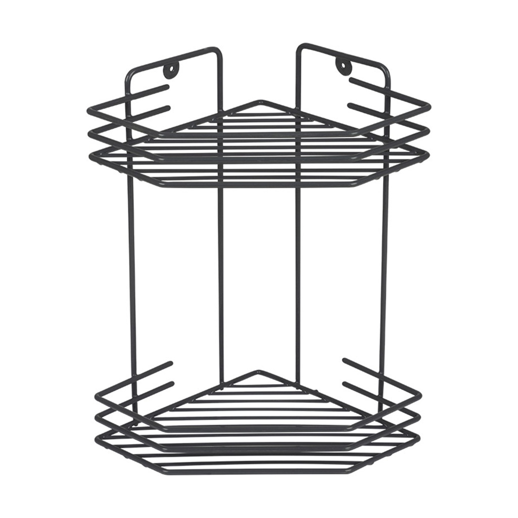 Полка угловая для ванной Рыжий кот двухъярусная, металл, графит, 20.5х20.5х31.5 см