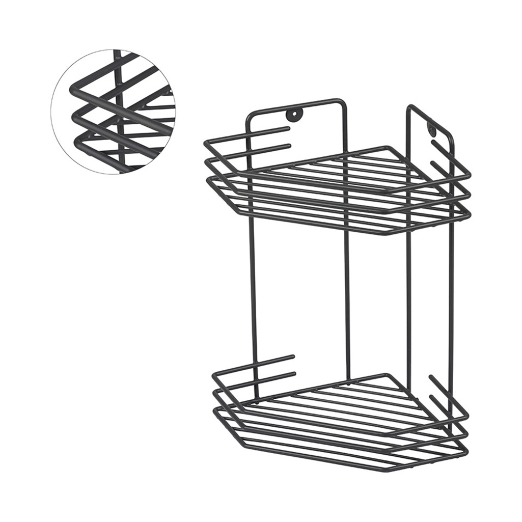 Полка угловая для ванной Рыжий кот двухъярусная, металл, графит, 20.5х20.5х31.5 см