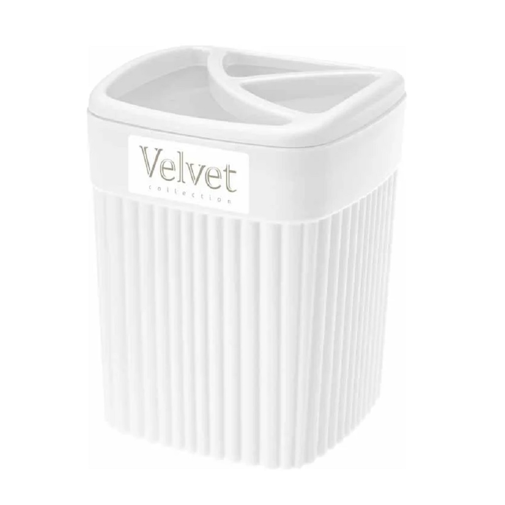 Стакан для зубных щёток Econova Velvet 433239516, пластик, белый, 90х90х119 мм