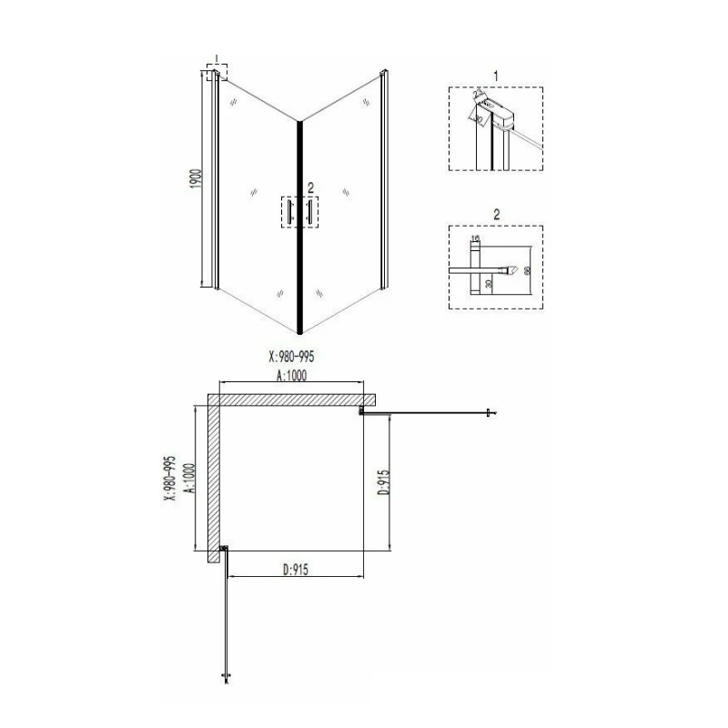 Душевое ограждение Niagara Nova NG-6804-08 Black 100х100х190 квадрат, двери распашные, 1 место