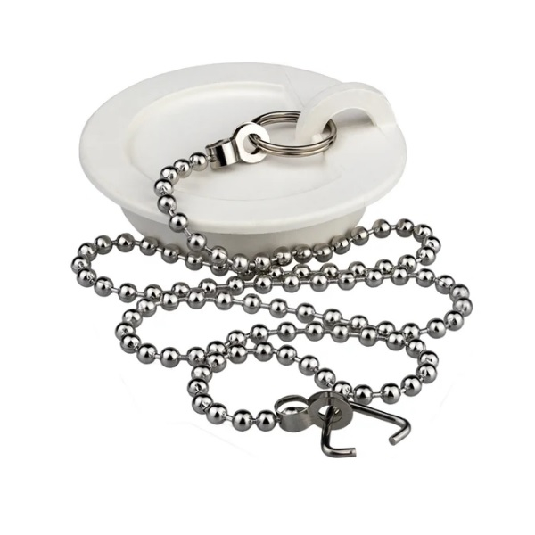 Пробка для ванн и раковин Masterprof с цепочкой из нержавеющей стали 45 см, белая