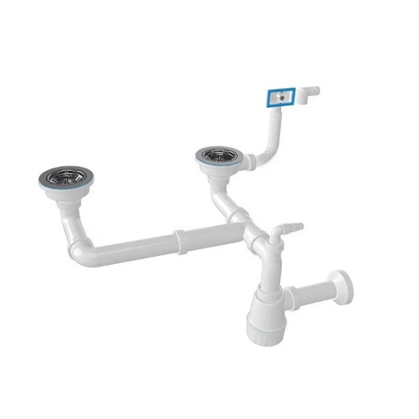 Сифон  Nova Plastik 1194 для мойки двойной разноуровневый с переливом, с отводом для стиральной машины 3 1/2