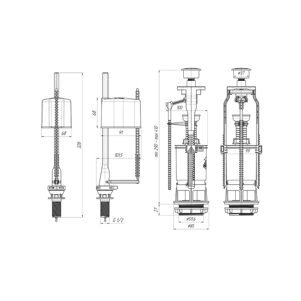 Арматура для унитаза Ани Пласт WC6550М с нижней подводкой 1/2