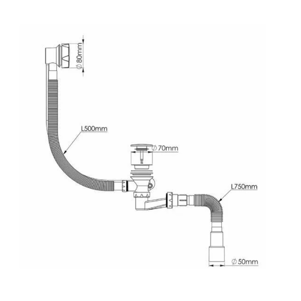 Сифон для ванны Nova Plumbing Solution 1540, автомат, выпуск 70 мм, гибкая труба 1 1/2