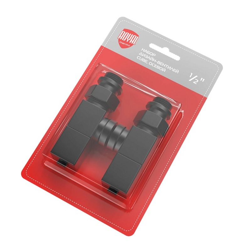 Набор дизайн-вентилей Royal Thermo Cube, осевых (черный) 1/2