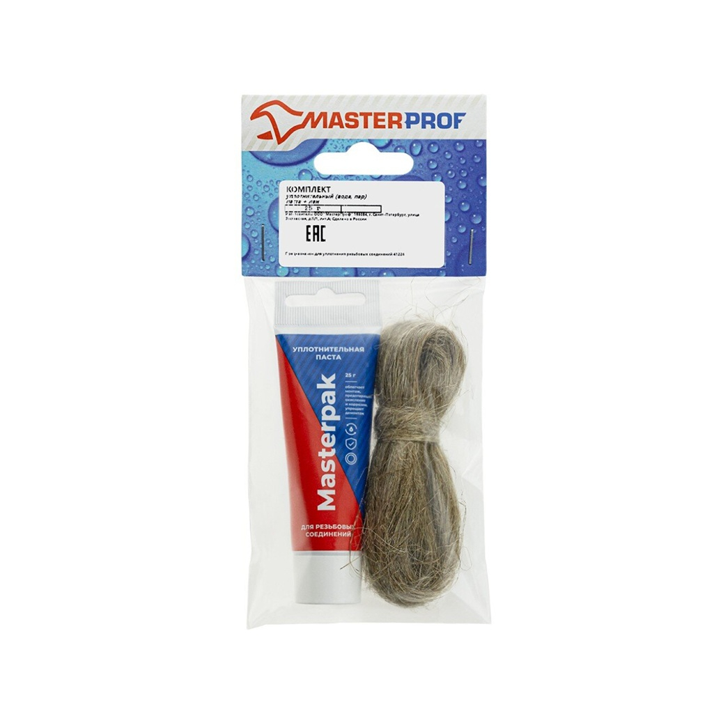Комплект Masterprof Masterpak для герметизации резьбовых соединений, паста 25 гр. + лен 7 гр.