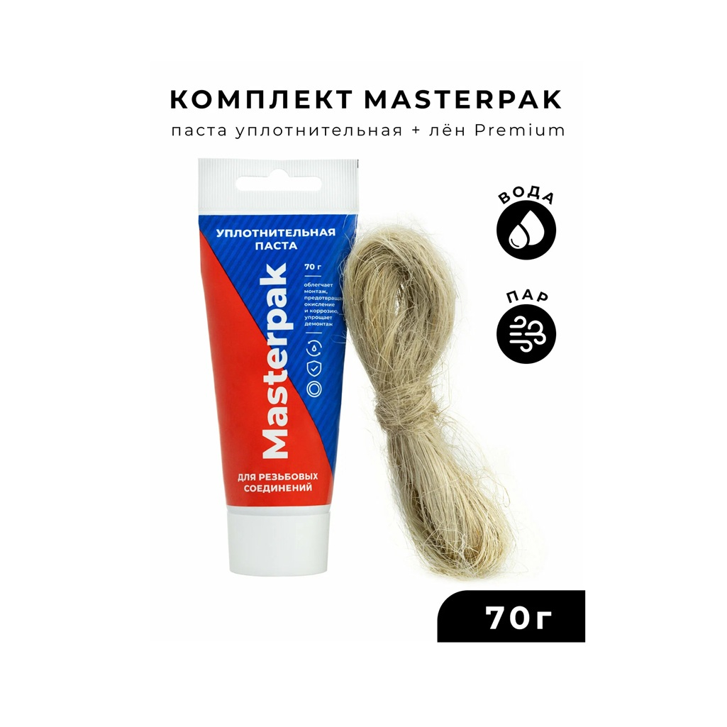 Комплект Masterprof Masterpak для герметизации резьбовых соединений, паста 70 гр. + лен 14 гр.