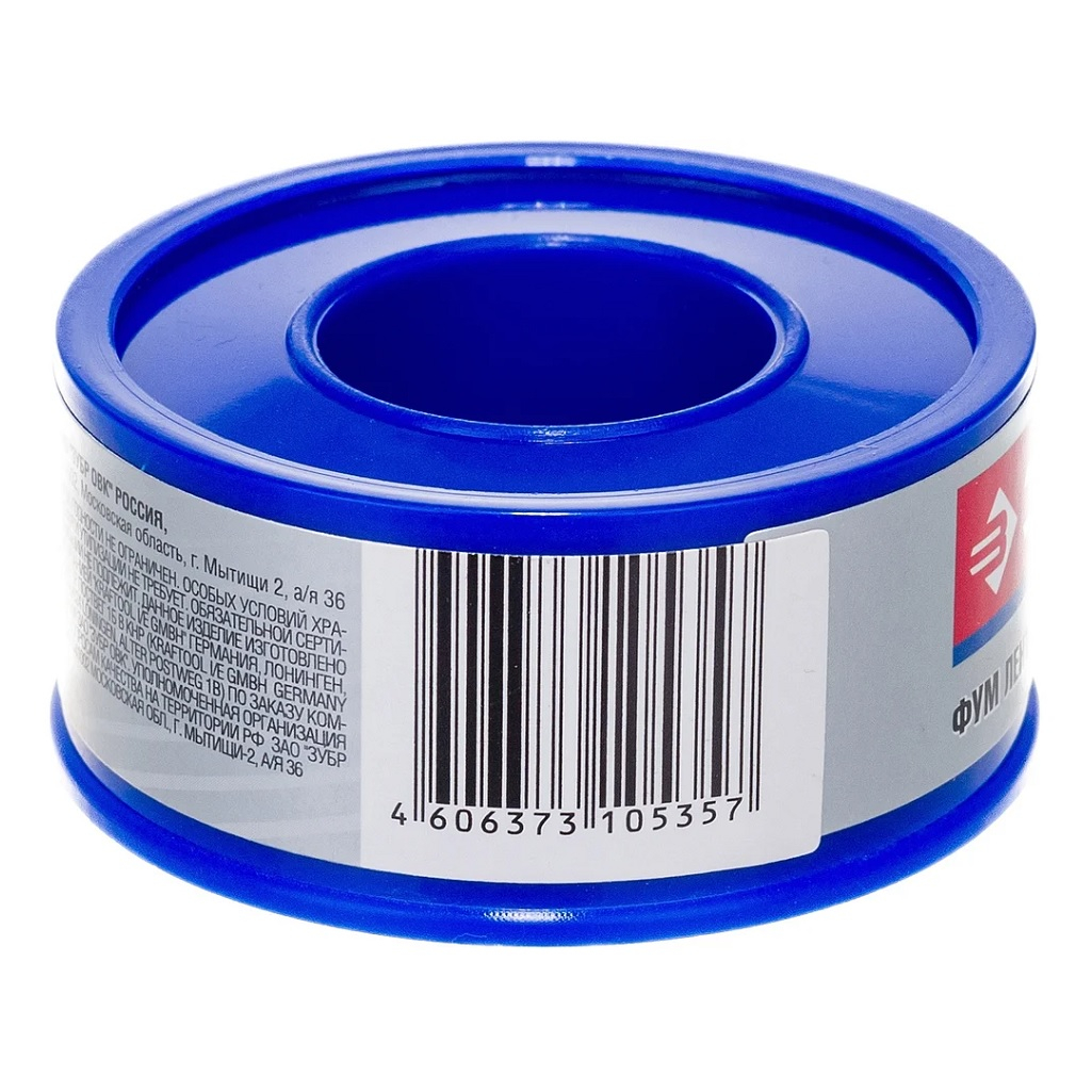 ФУМ-лента Зубр Мастер 0.1 х 19 мм х 15 м, устойчивость к агрессивным средам 12373-19-025