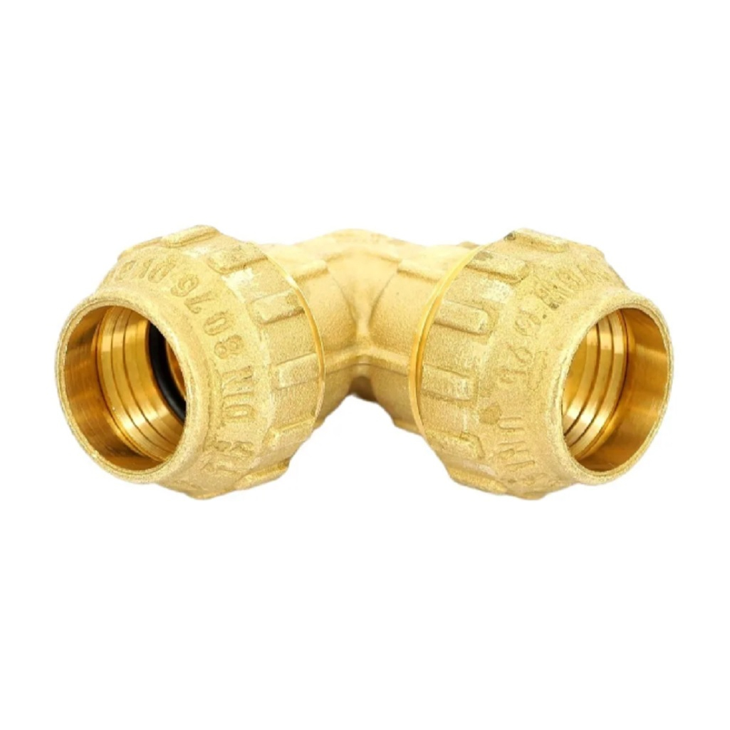 Угольник 90 гр. обжимной TDM 32х32 мм, отвод для труб ПНД, латунь