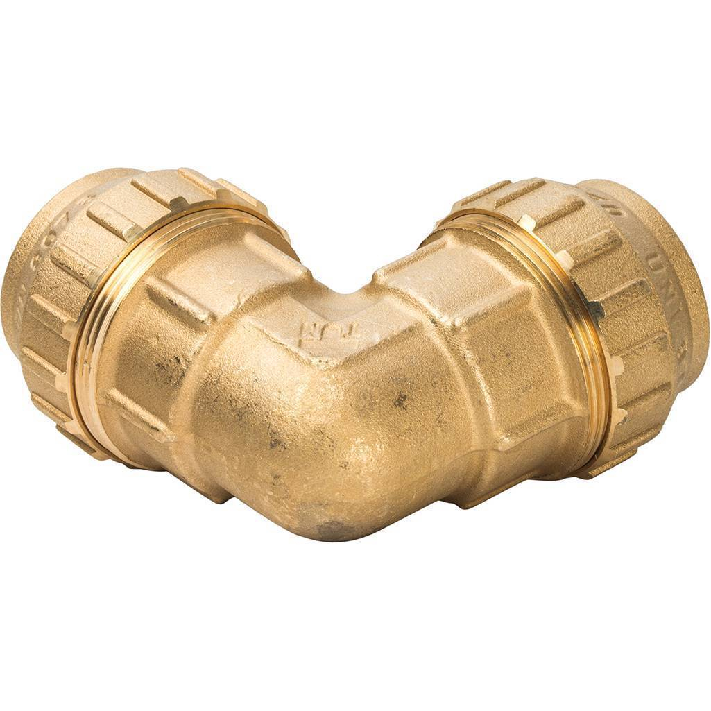 Угольник 90 гр. обжимной TDM 40х40 мм, ВР-ВР, для труб ПНД, латунь