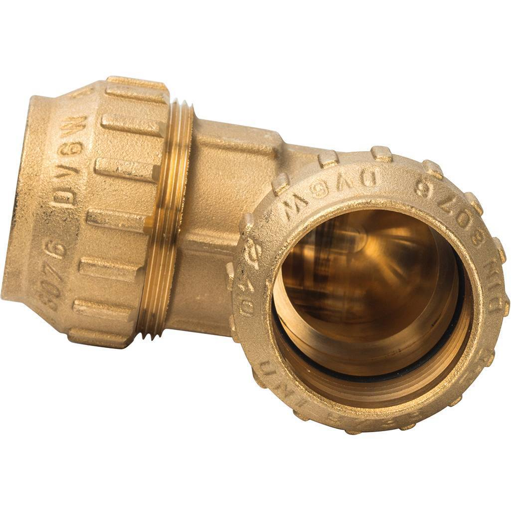 Угольник 90 гр. обжимной TDM 40х40 мм, ВР-ВР, для труб ПНД, латунь