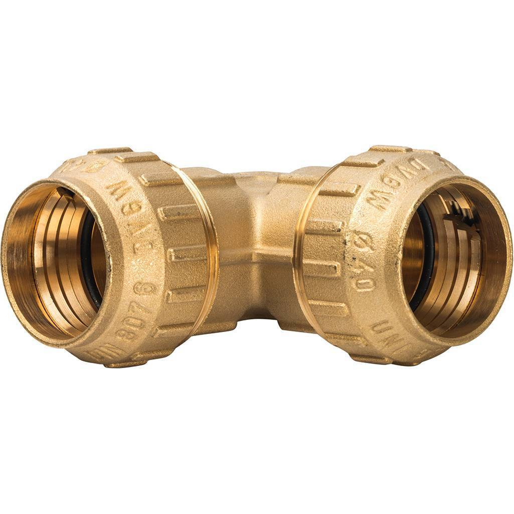 Угольник 90 гр. обжимной TDM 40х40 мм, ВР-ВР, для труб ПНД, латунь