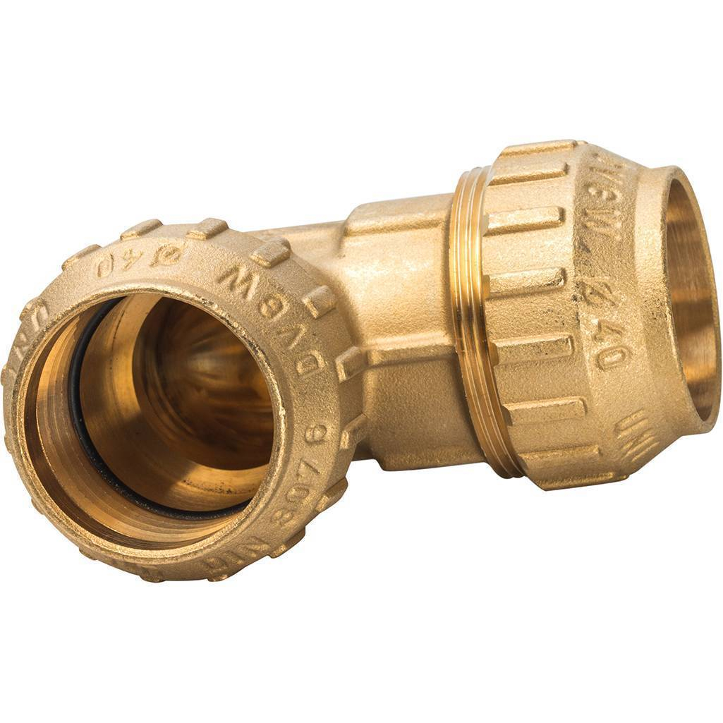 Угольник 90 гр. обжимной TDM 40х40 мм, ВР-ВР, для труб ПНД, латунь