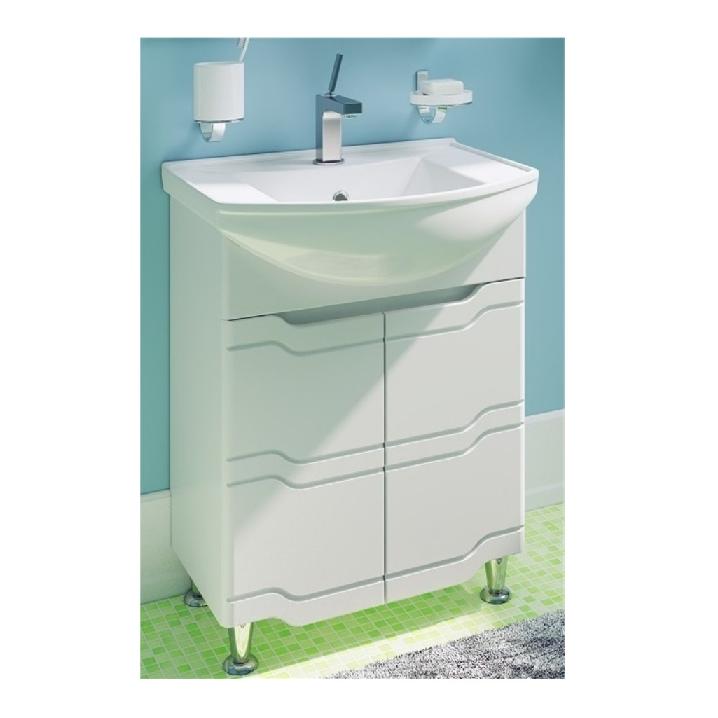 Тумба Runo Стиль 65 напольная, белая + раковина Kirovit Стиль 65