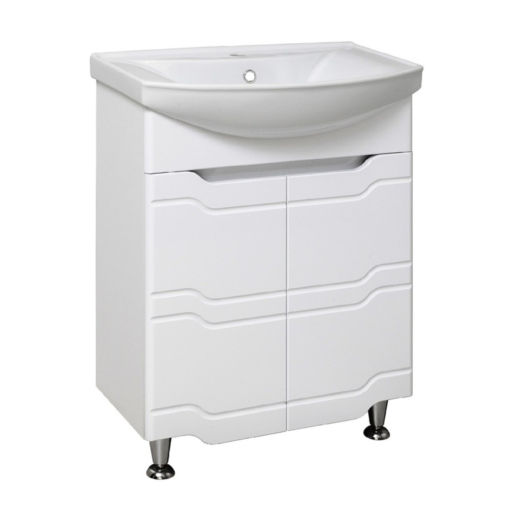 Тумба Runo Стиль 65 напольная, белая + раковина Kirovit Стиль 65