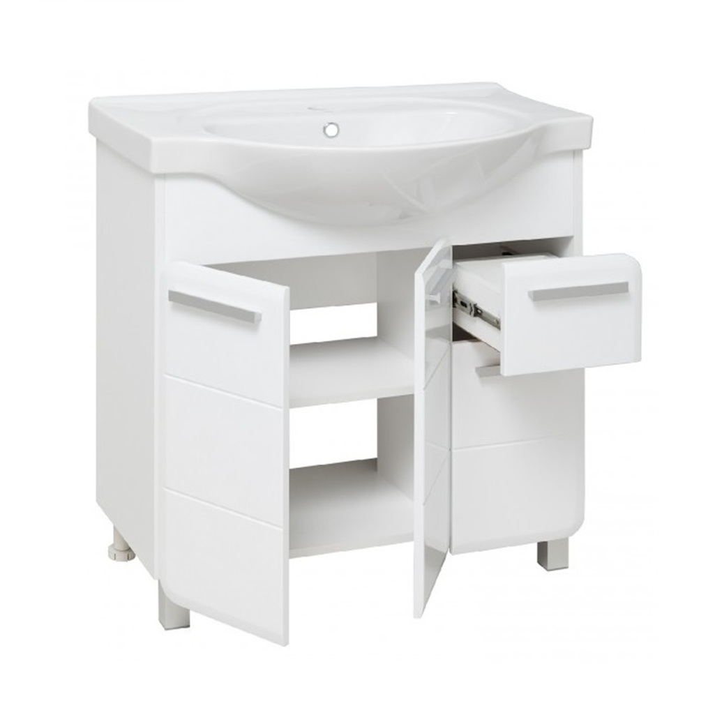 Тумба Runo Эрика 80 напольная, белая + раковина Cersanit Erica 80