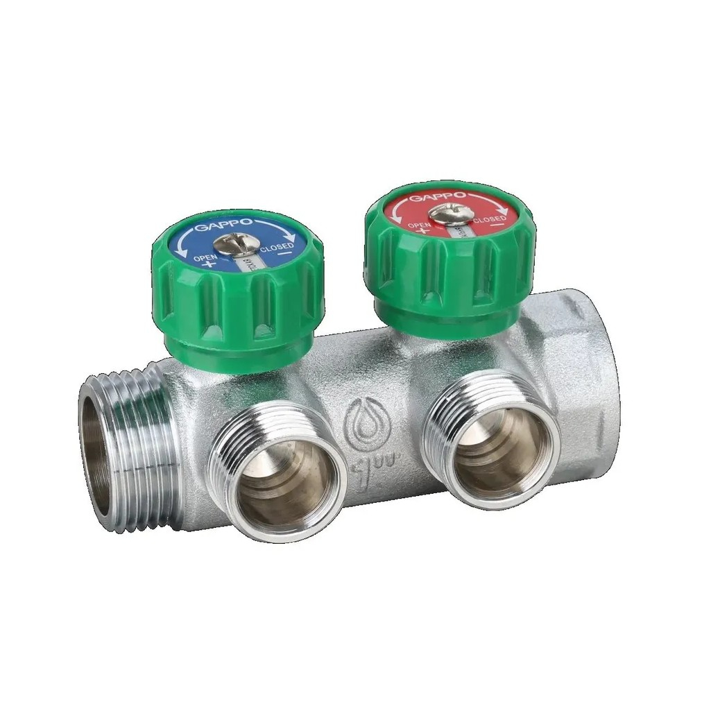 Коллектор регулируемый Gappo G1002.02 ВР-НР, 2 выхода, латунный корпус