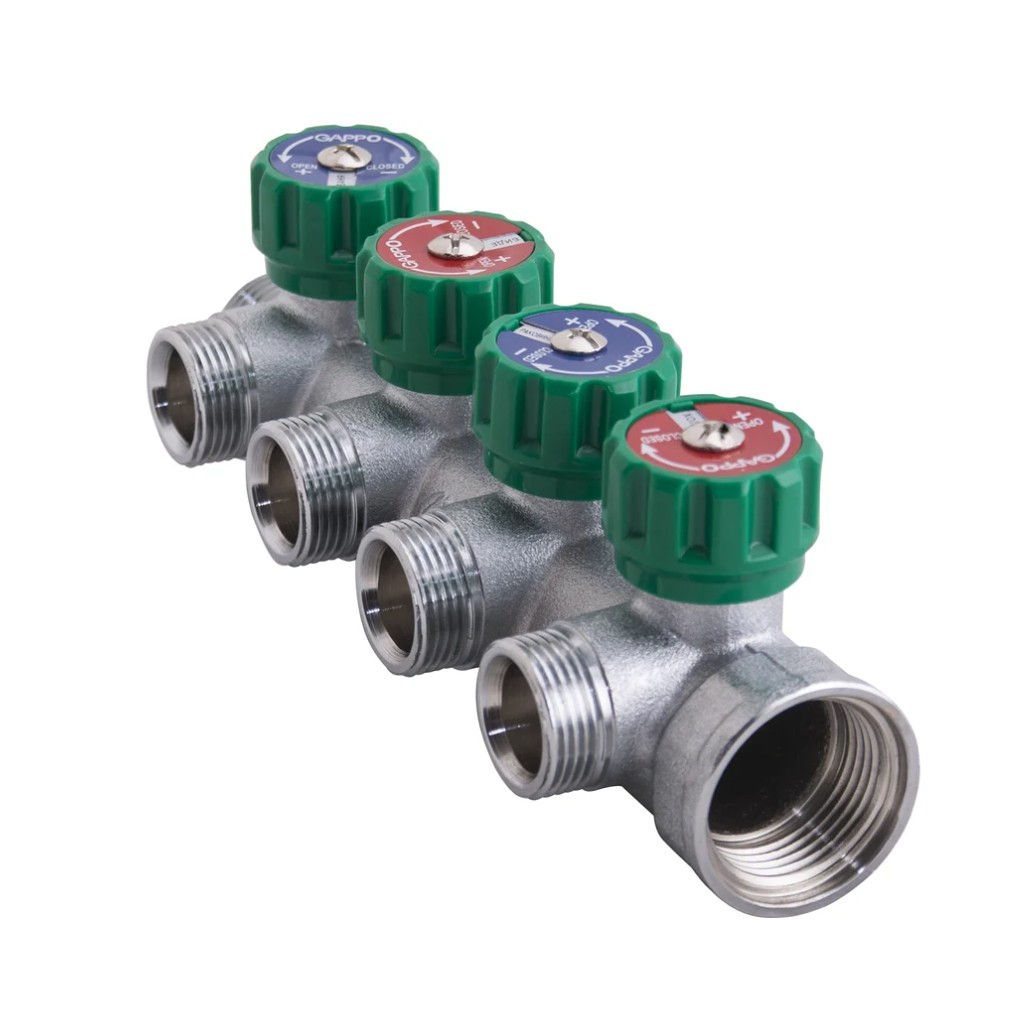 Коллектор регулируемый Gappo G1002.04, евроконус ВР-НР, 4 выхода, латунный корпус