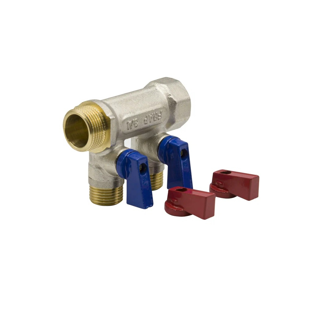 Коллектор для воды Frap F403.2 с отсечными кранами, 2 выхода 3/4НР