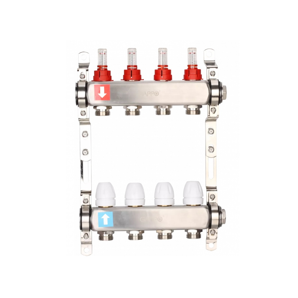 Коллектор Gappo G1510.4,регулируемый с запорными клапанами, 4 выхода