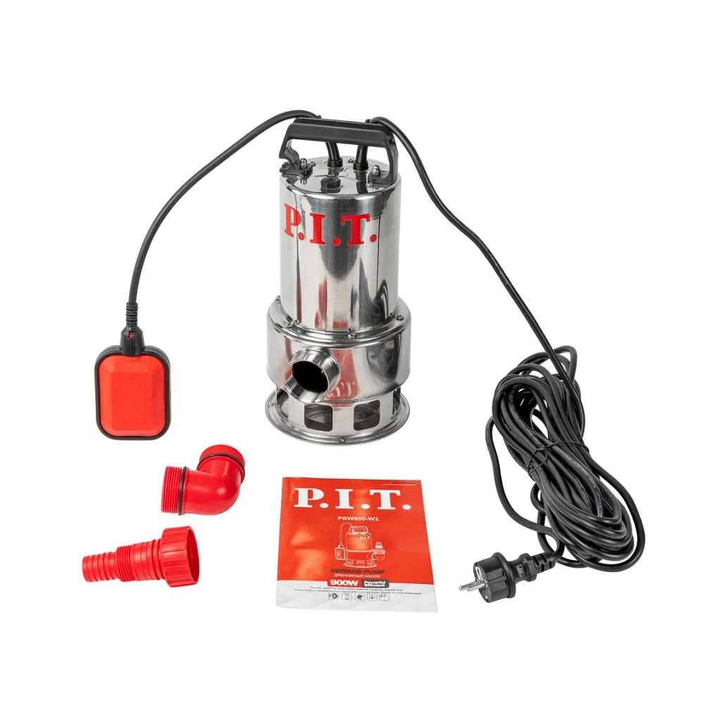 Насос дренажный P.I.T. PSW900-W2, 900 Вт, нержавеющая сталь, грязная вода, напор 9 м, 250 л/мин