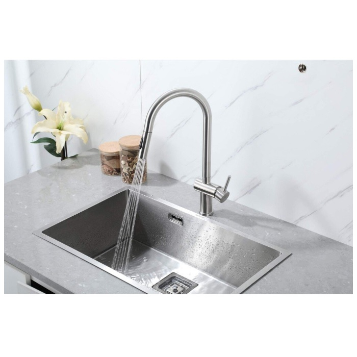 Смеситель для кухни Frap F60807 выдвижной излив, сатин