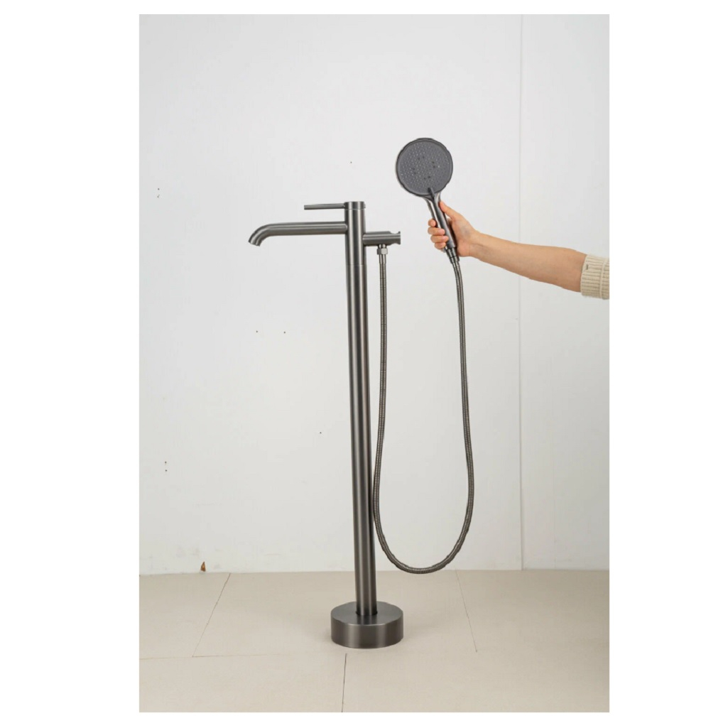 Смеситель для ванны Gappo G3006-9, напольный, гибкий излив, оружейная сталь