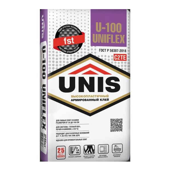 Клей для плитки Unis Унифлекс U-100 высокопластичный 25 кг