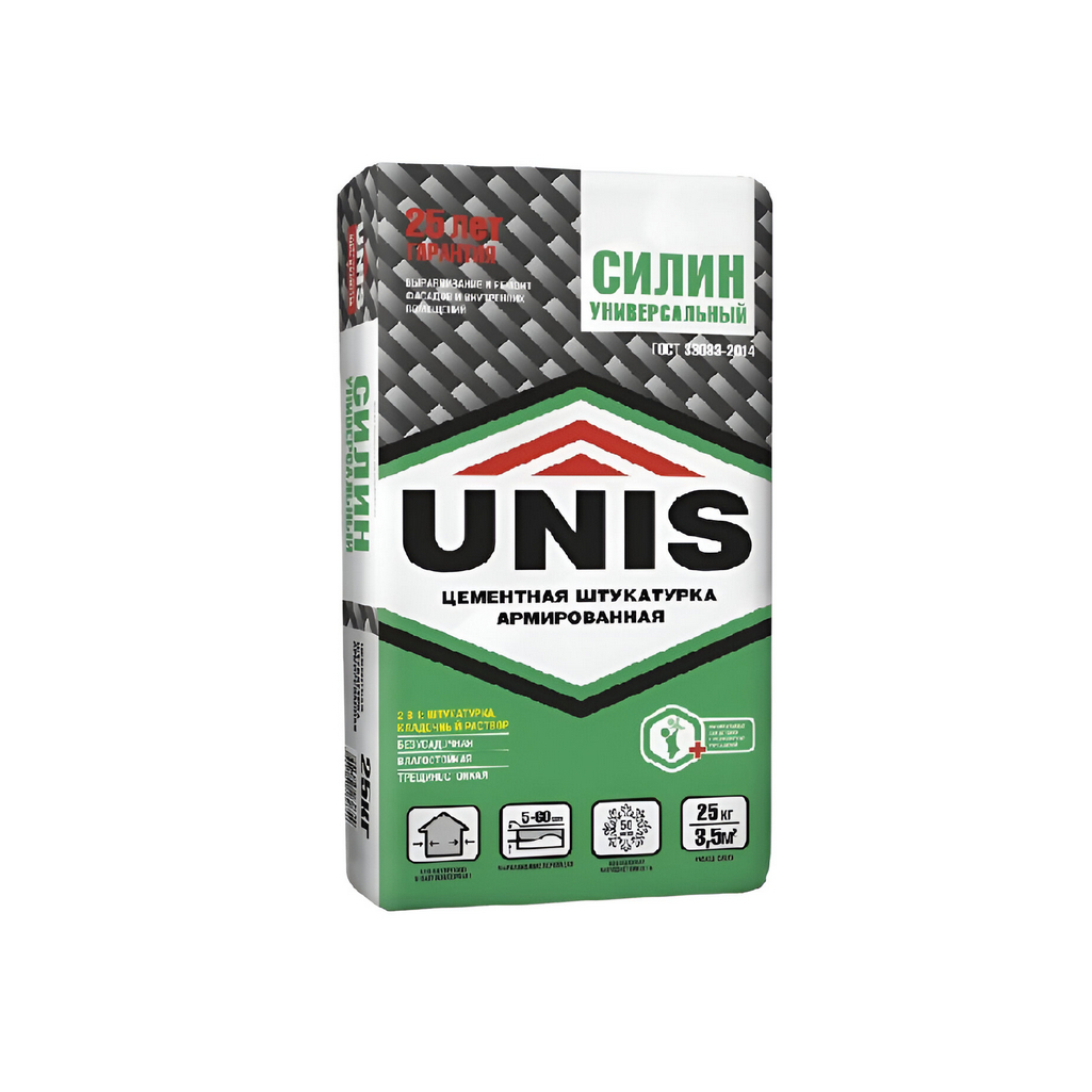 Штукатурка цементная Unis Силин, универсальная, армированная, 25 кг