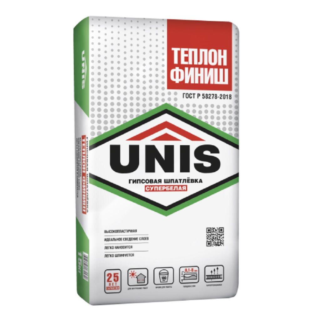 Шпатлёвка UNIS Теплон Финиш гипсовая супербелая 5 кг Для стен и потолков