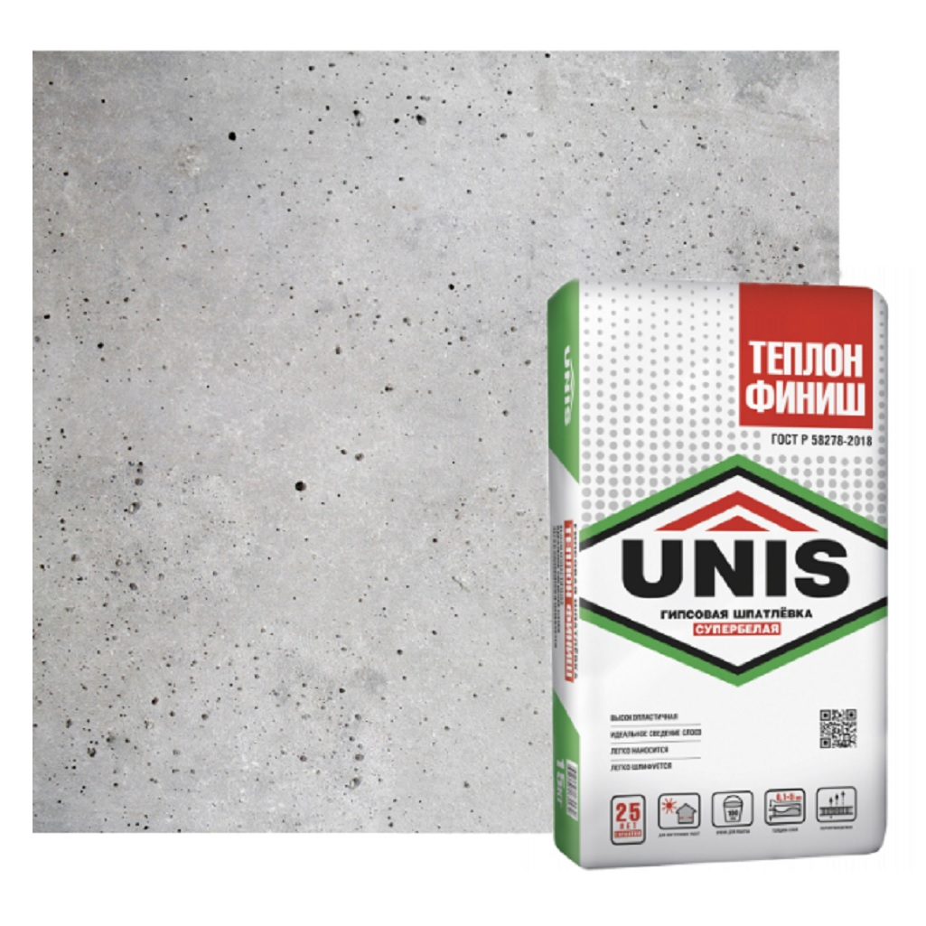 Шпатлёвка UNIS Теплон Финиш гипсовая супербелая 5 кг Для стен и потолков
