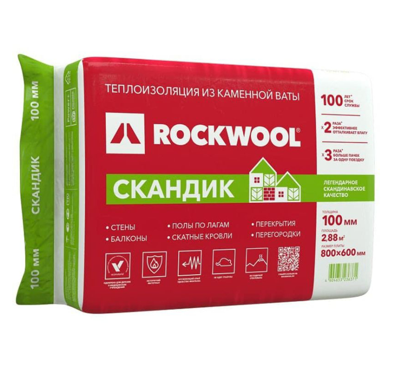 Утеплитель ROCKWOOL СКАНДИК 100х600х800 мм,  2.88 кв.м