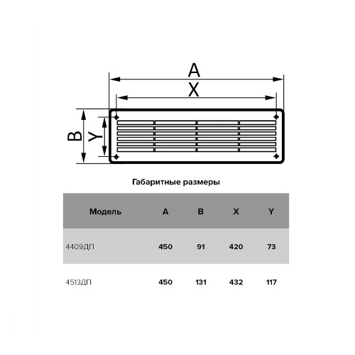 Решетка вентиляционная Era 4409ДП фланец 73х420 мм, переточная 91х450 мм, коричневая, пластик